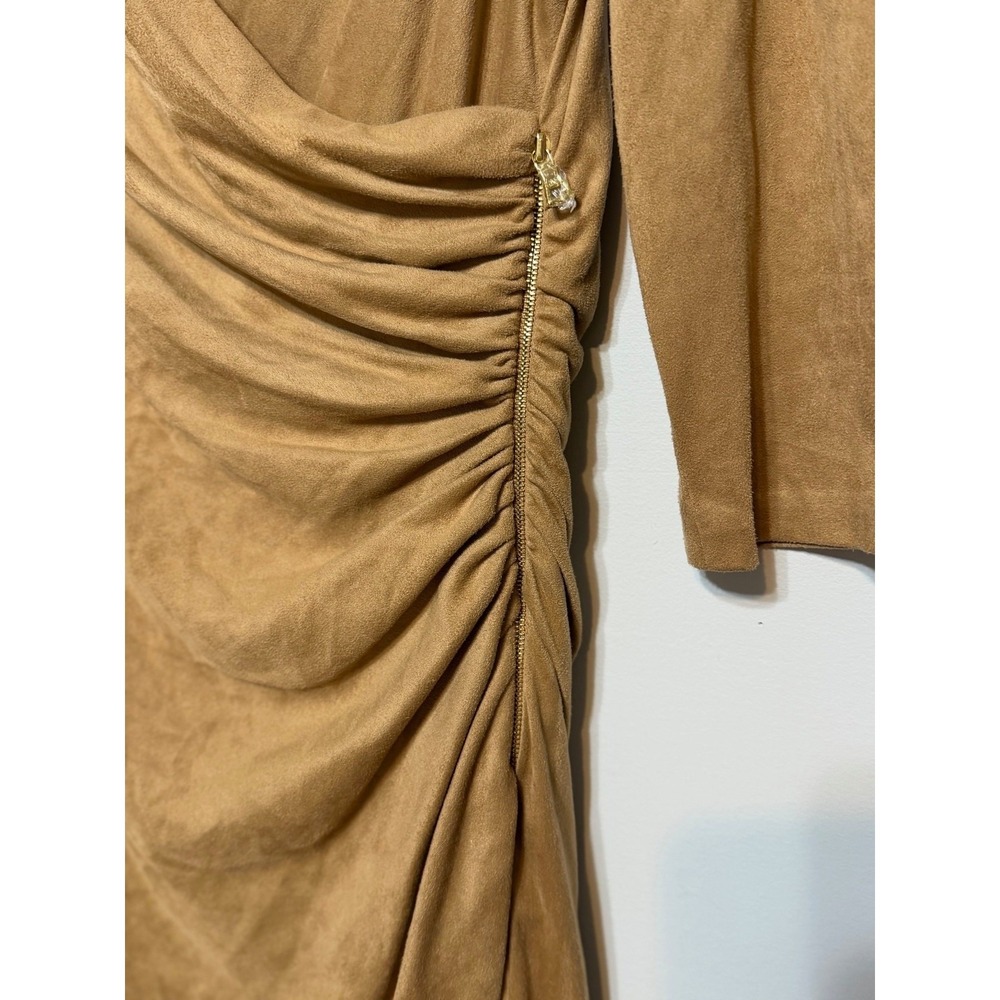 Kay Unger Quiet Luxury Faux Suede Ruched Sheath Dress Womens Size 8 Old Money - Picture 5 of 9